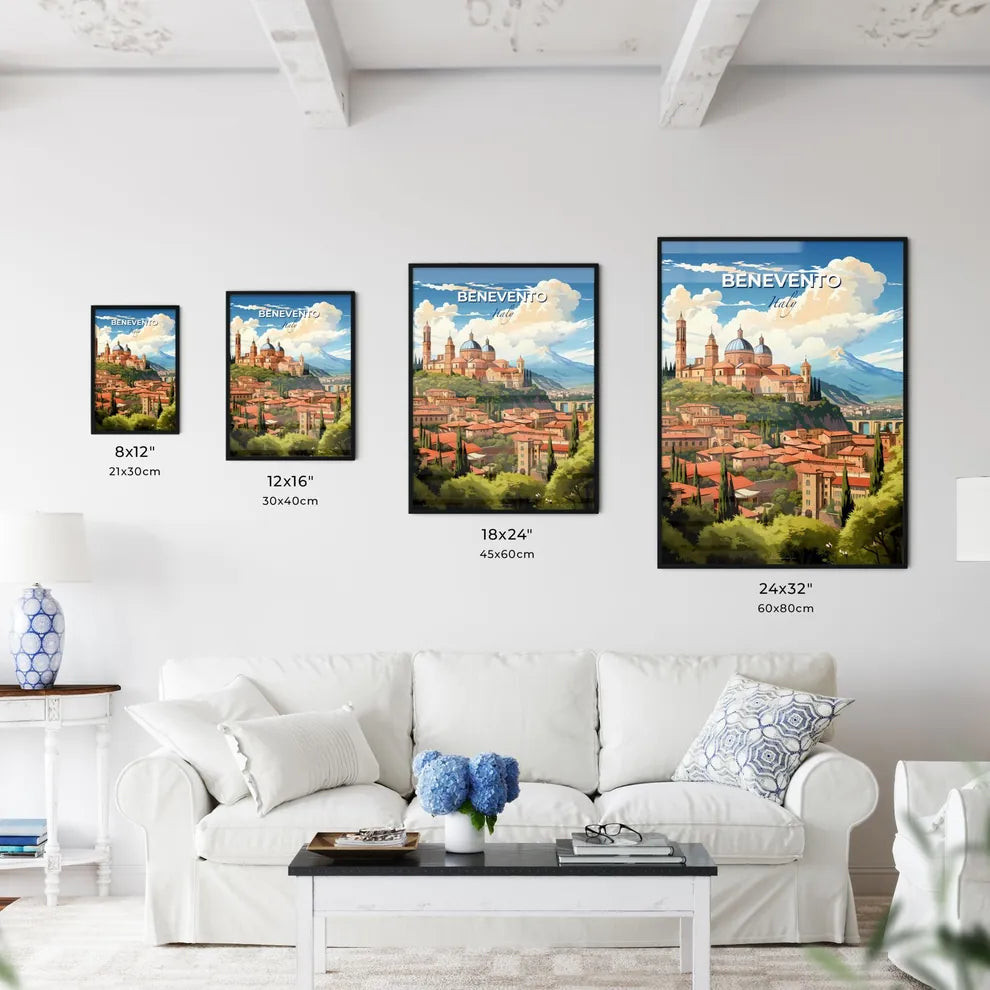 Benevento, Italy, A Poster of a city with a building on a hill Default Title
