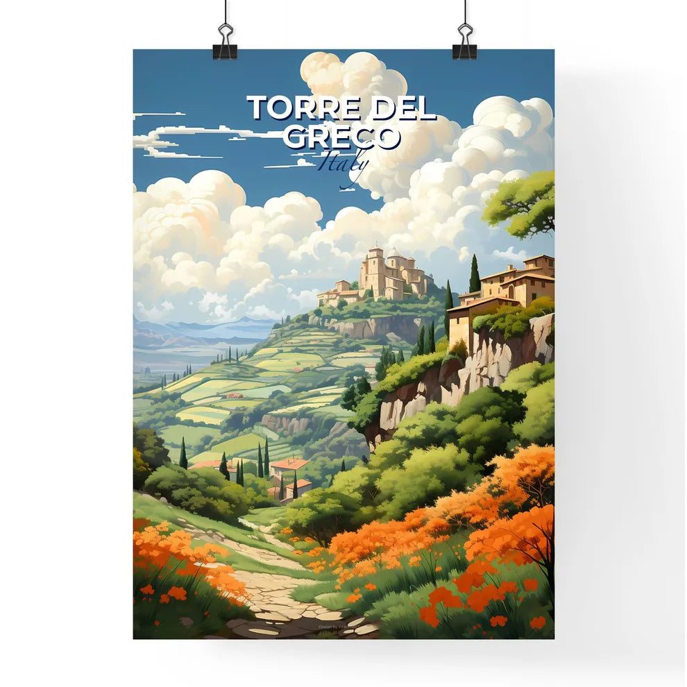 Torre Del Greco, Italy, A Poster of a landscape with a castle on a hill Default Title