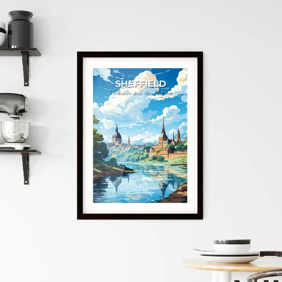 Sheffield, Yorkshire and the Humber, A Poster of a river with trees and buildings Default Title