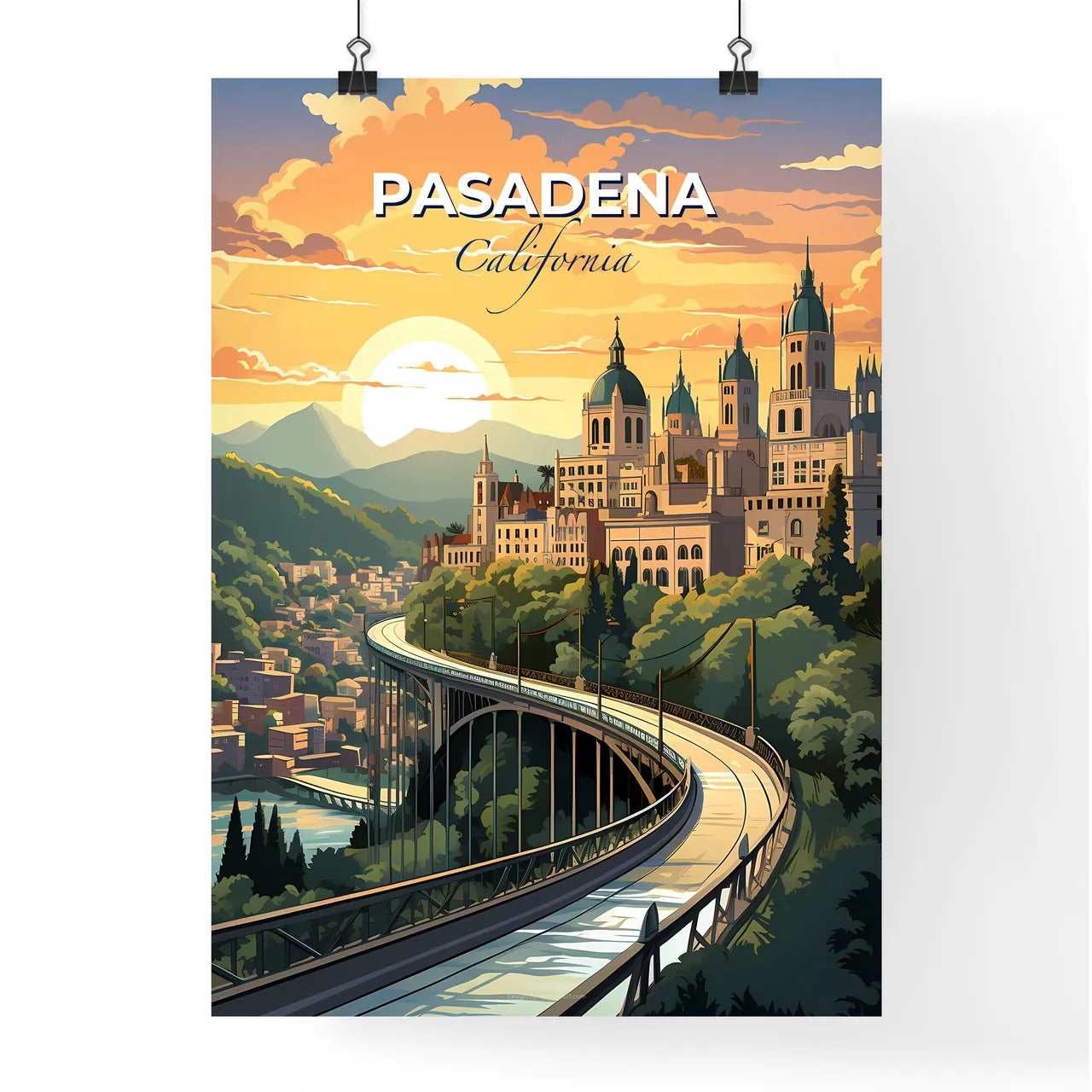 Pasadena, California, A Poster of a bridge over a city Default Title