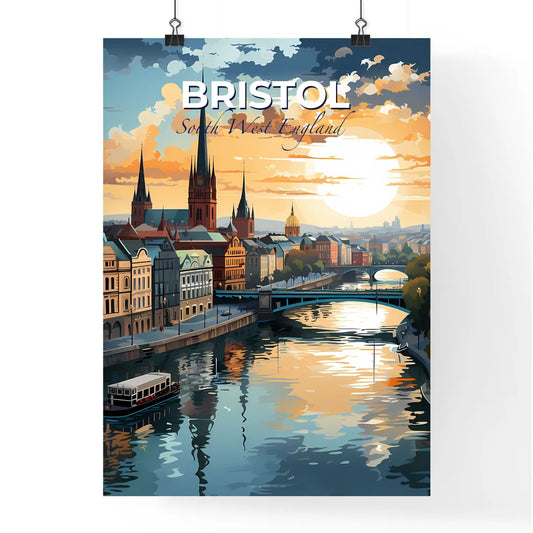 Bristol, South West England, A Poster of a river with a bridge and a city with a boat Default Title