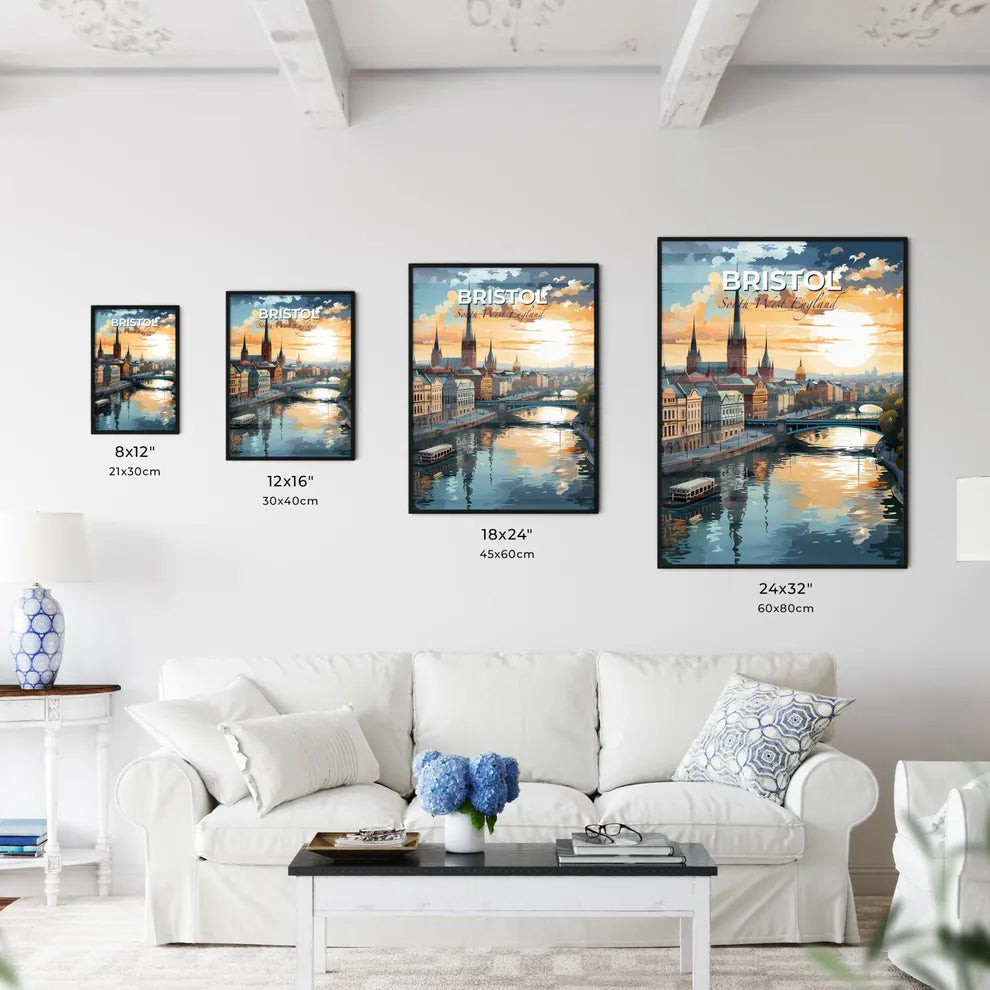 Bristol, South West England, A Poster of a river with a bridge and a city with a boat Default Title