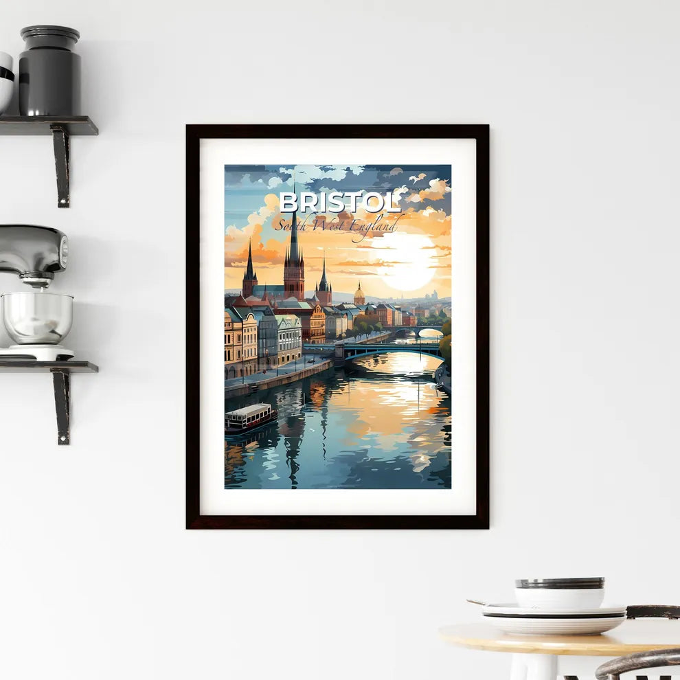 Bristol, South West England, A Poster of a river with a bridge and a city with a boat Default Title