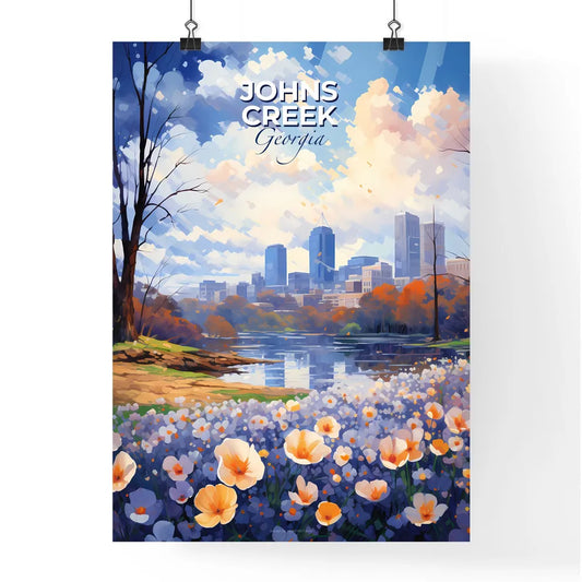 Johns Creek, Georgia, A Poster of a painting of a city with a river and flowers Default Title