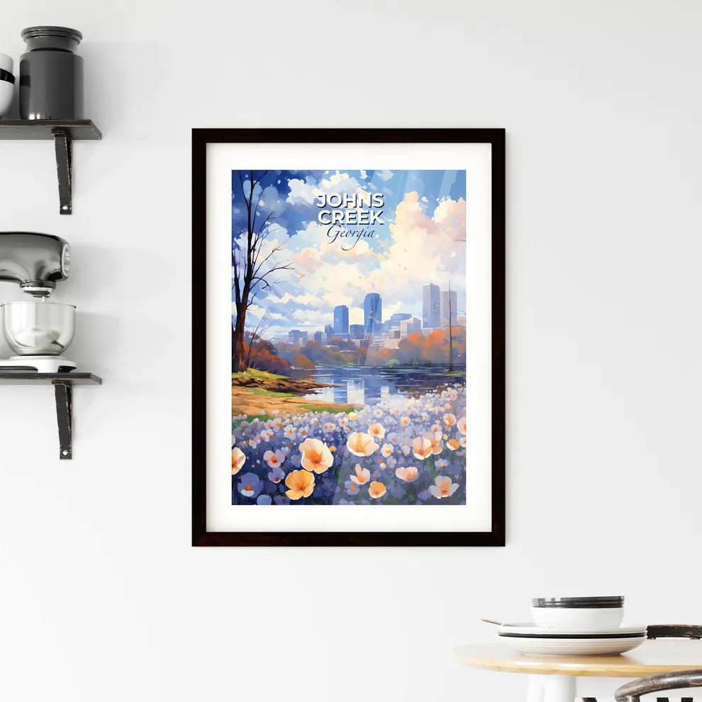 Johns Creek, Georgia, A Poster of a painting of a city with a river and flowers Default Title