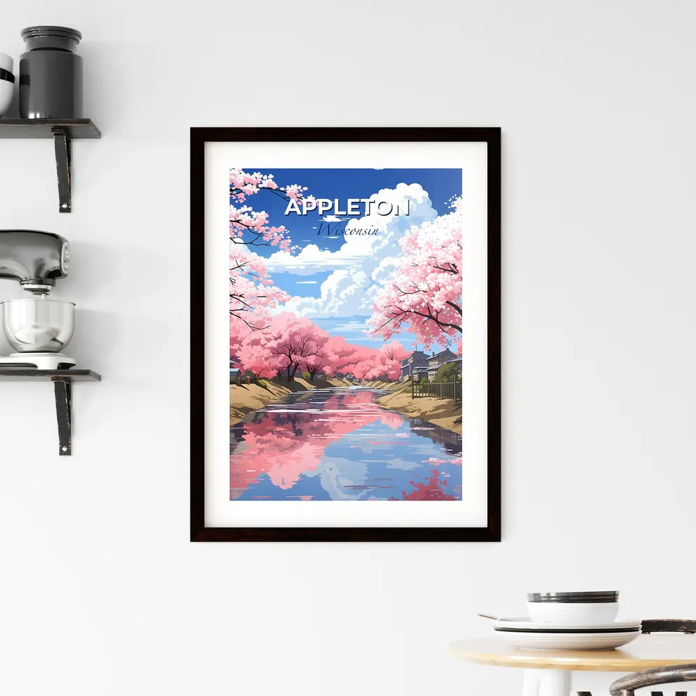 Appleton, Wisconsin, A Poster of a river with pink trees and houses Default Title