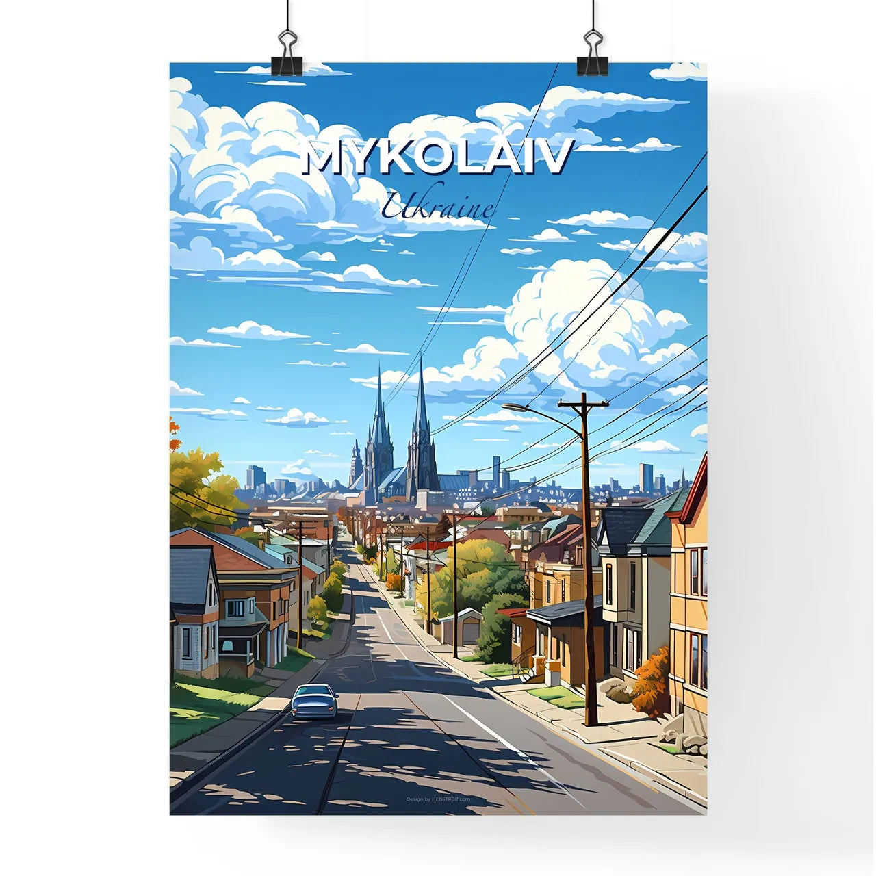 Mykolaiv, Ukraine, A Poster of a street with houses and a car on it Default Title