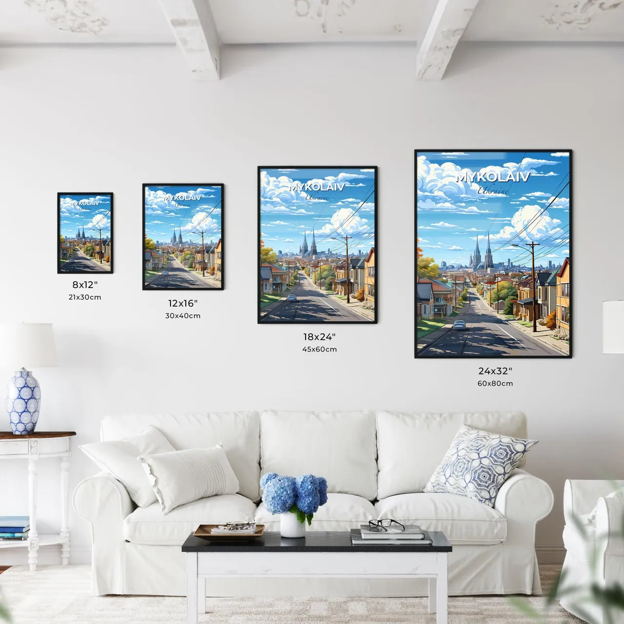 Mykolaiv, Ukraine, A Poster of a street with houses and a car on it Default Title