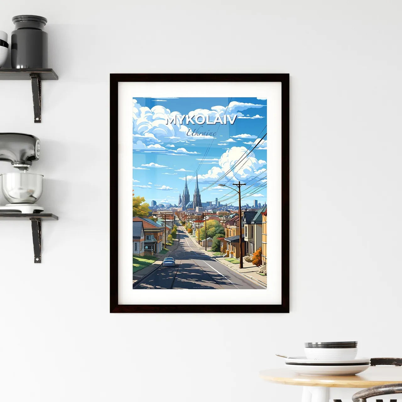 Mykolaiv, Ukraine, A Poster of a street with houses and a car on it Default Title