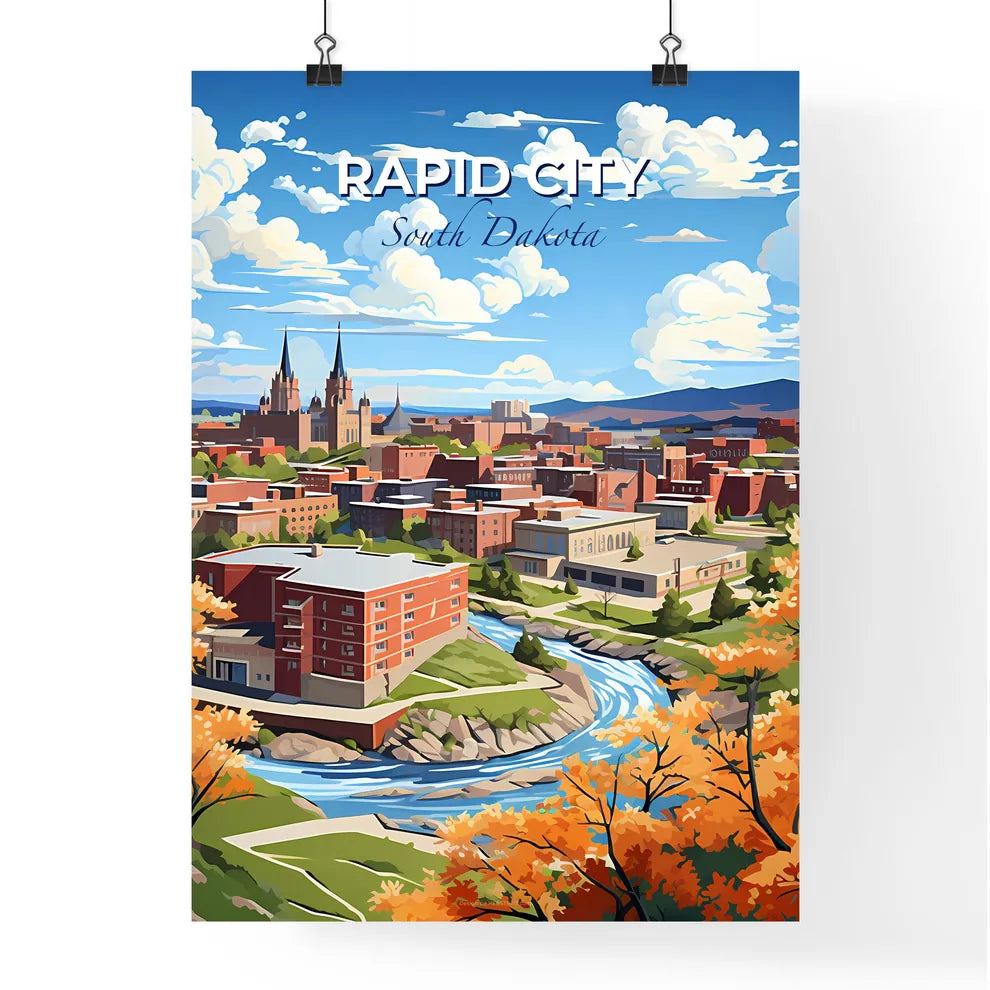 Rapid City, South Dakota, A Poster of a city with a river and trees Default Title