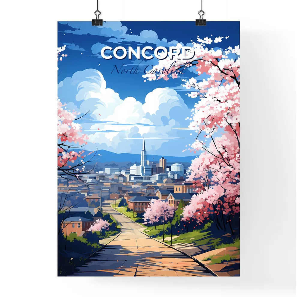 Concord, North Carolina, A Poster of a road with pink flowers and buildings in the background Default Title
