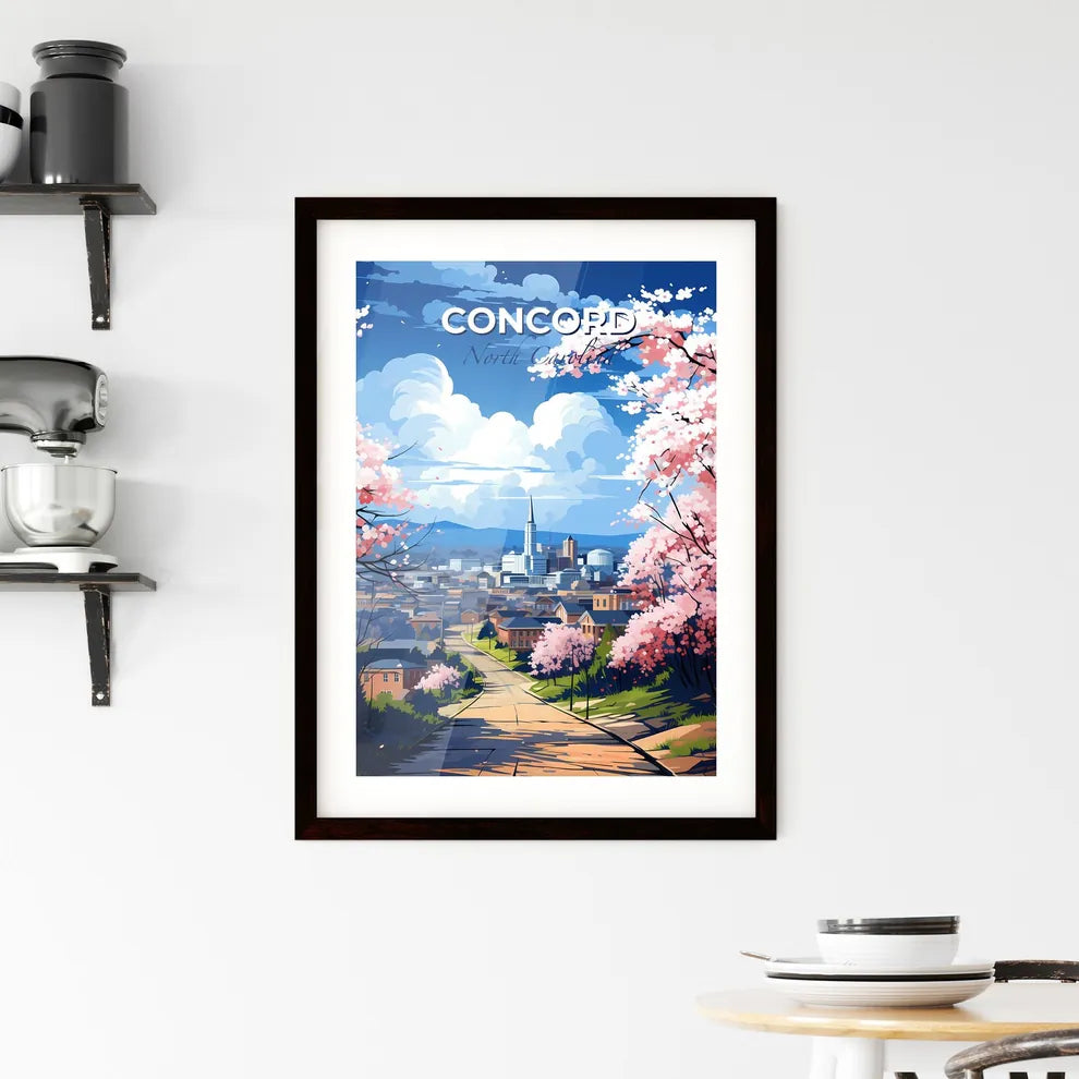 Concord, North Carolina, A Poster of a road with pink flowers and buildings in the background Default Title