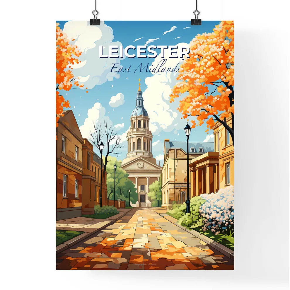 Leicester, East Midlands, A Poster of a street with trees and a building Default Title