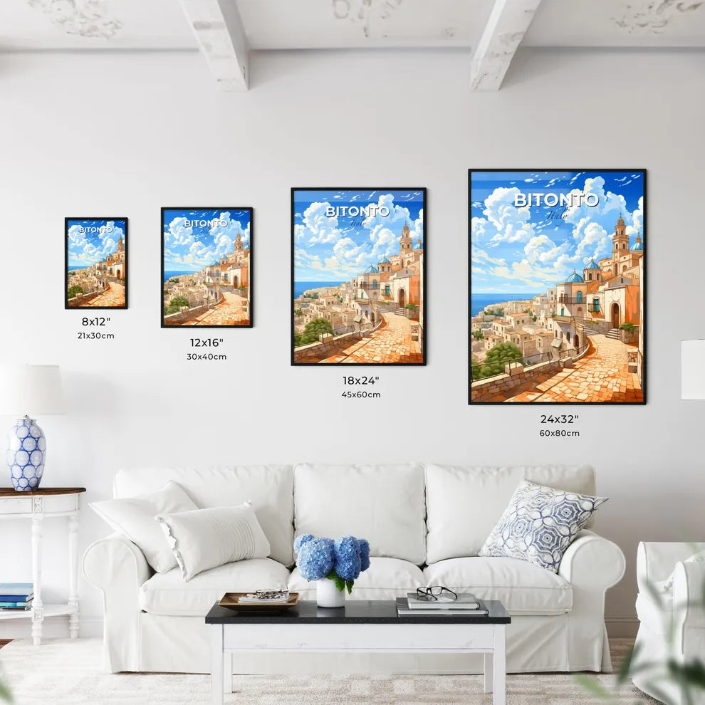 Bitonto, Italy, A Poster of a cartoon of a town by the ocean Default Title