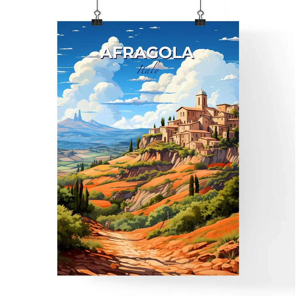 Afragola, Italy, A Poster of a landscape with a village on a hill Default Title