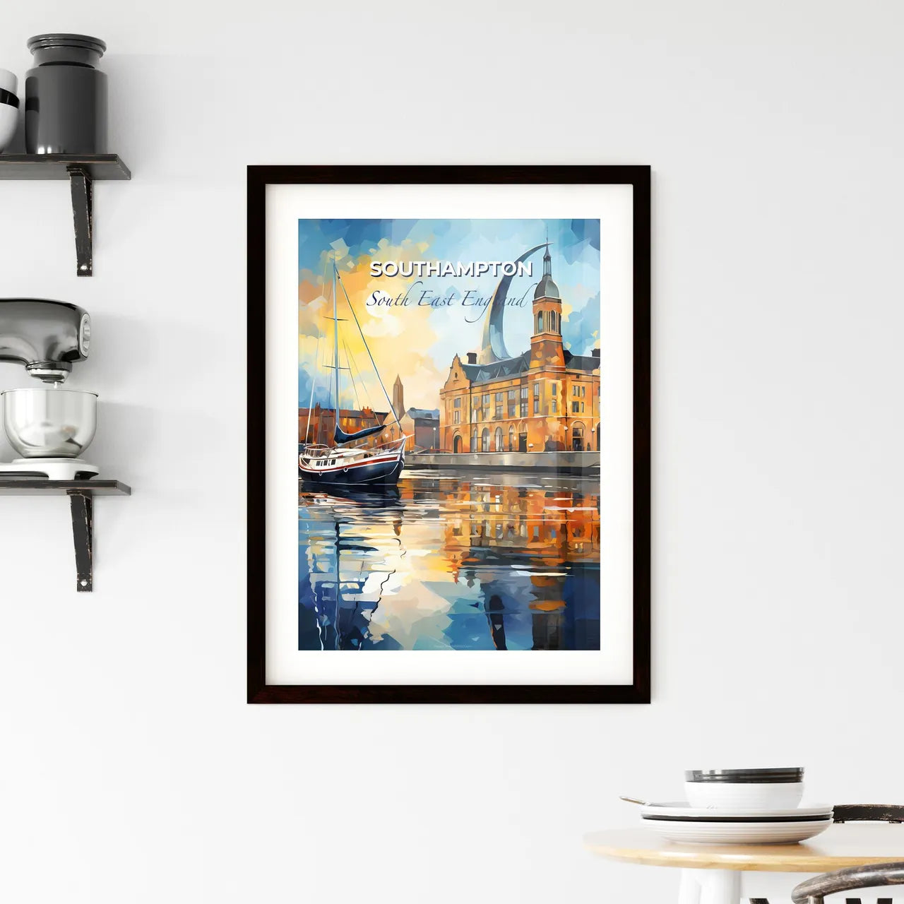 Southampton, South East England, A Poster of a painting of a building and a boat in water Default Title