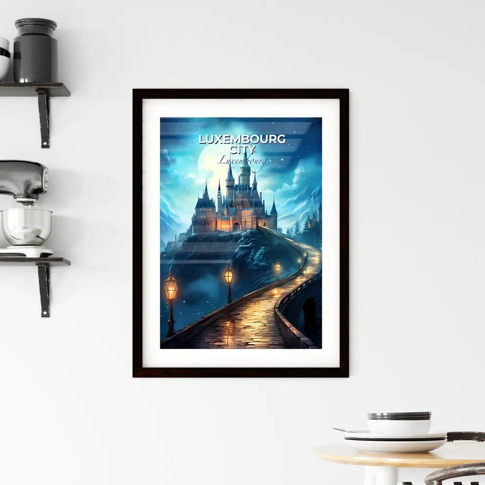 Luxembourg City, Luxembourg, A Poster of a castle on a hill with a bridge and street lamps Default Title