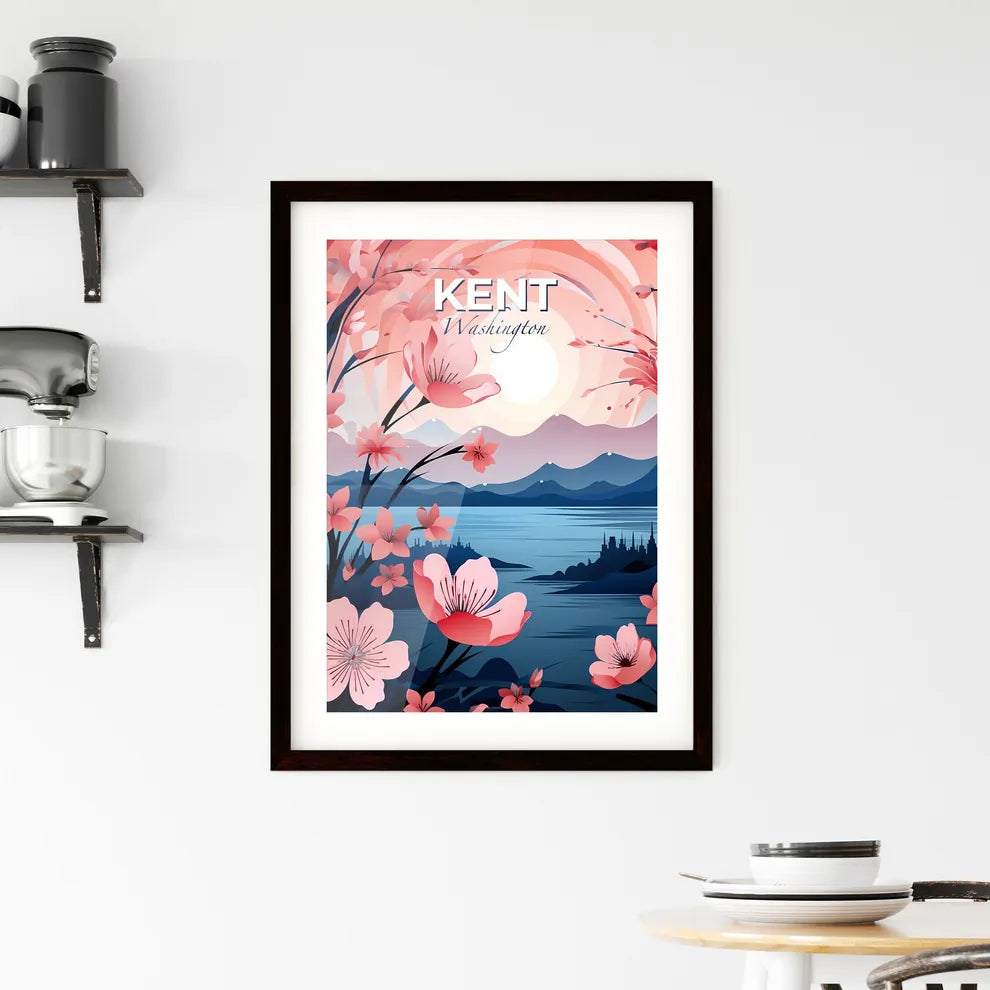 Kent, Washington, A Poster of a painting of a landscape with pink flowers and mountains Default Title