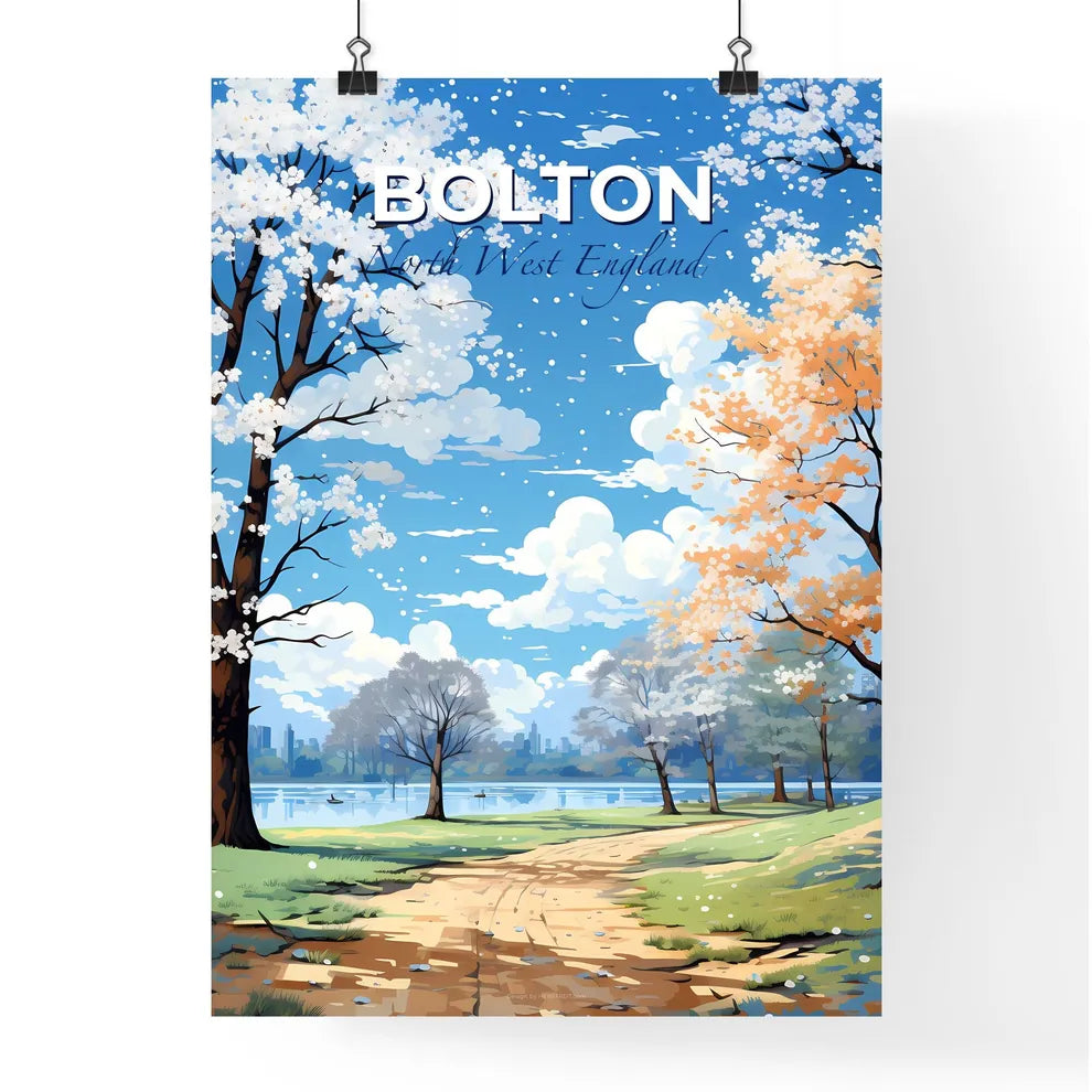Bolton, North West England, A Poster of a landscape of a park with trees and a lake Default Title