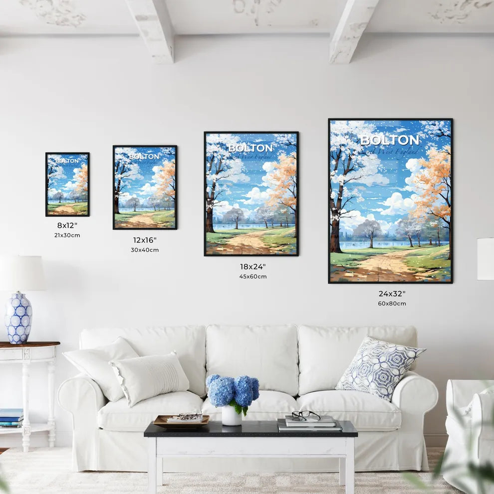 Bolton, North West England, A Poster of a landscape of a park with trees and a lake Default Title