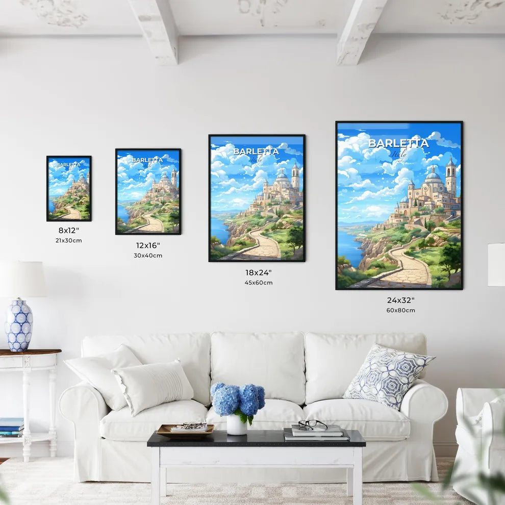 Barletta, Italy, A Poster of a building on a hill with a path leading to the water Default Title