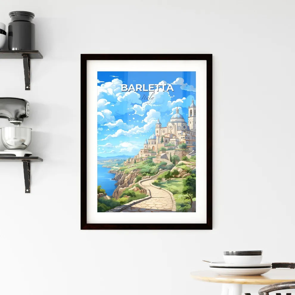 Barletta, Italy, A Poster of a building on a hill with a path leading to the water Default Title