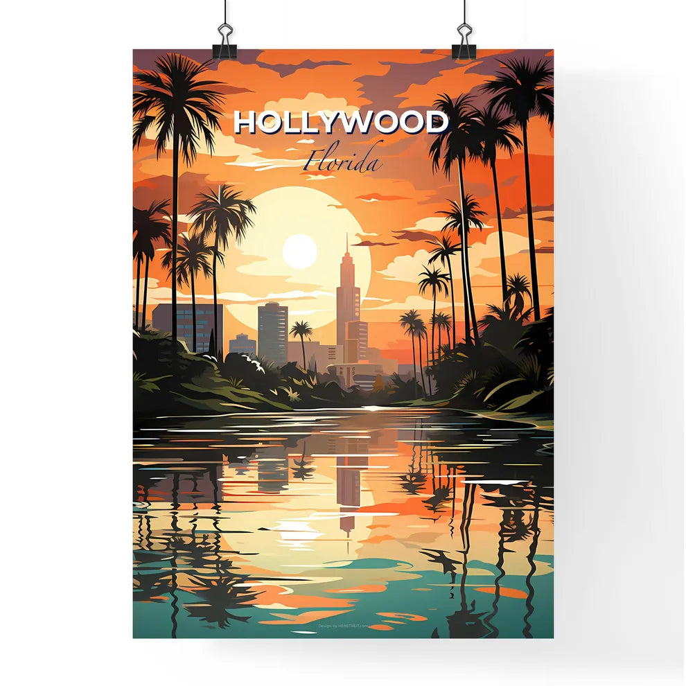 Hollywood, Florida, A Poster of a sunset over a river with palm trees Default Title