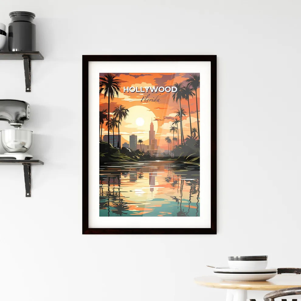 Hollywood, Florida, A Poster of a sunset over a river with palm trees Default Title