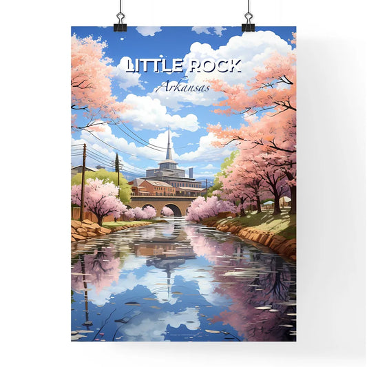 Little Rock, Arkansas, A Poster of a river with pink trees and a bridge Default Title