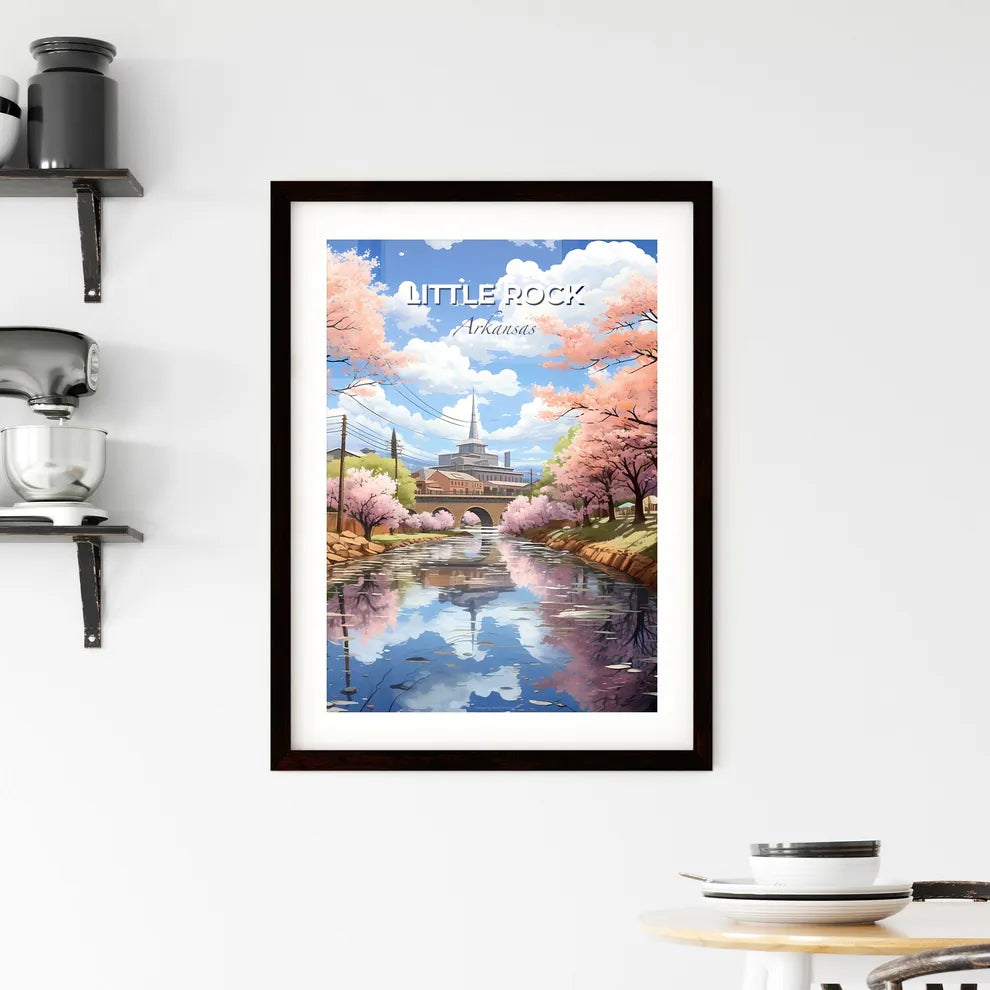 Little Rock, Arkansas, A Poster of a river with pink trees and a bridge Default Title
