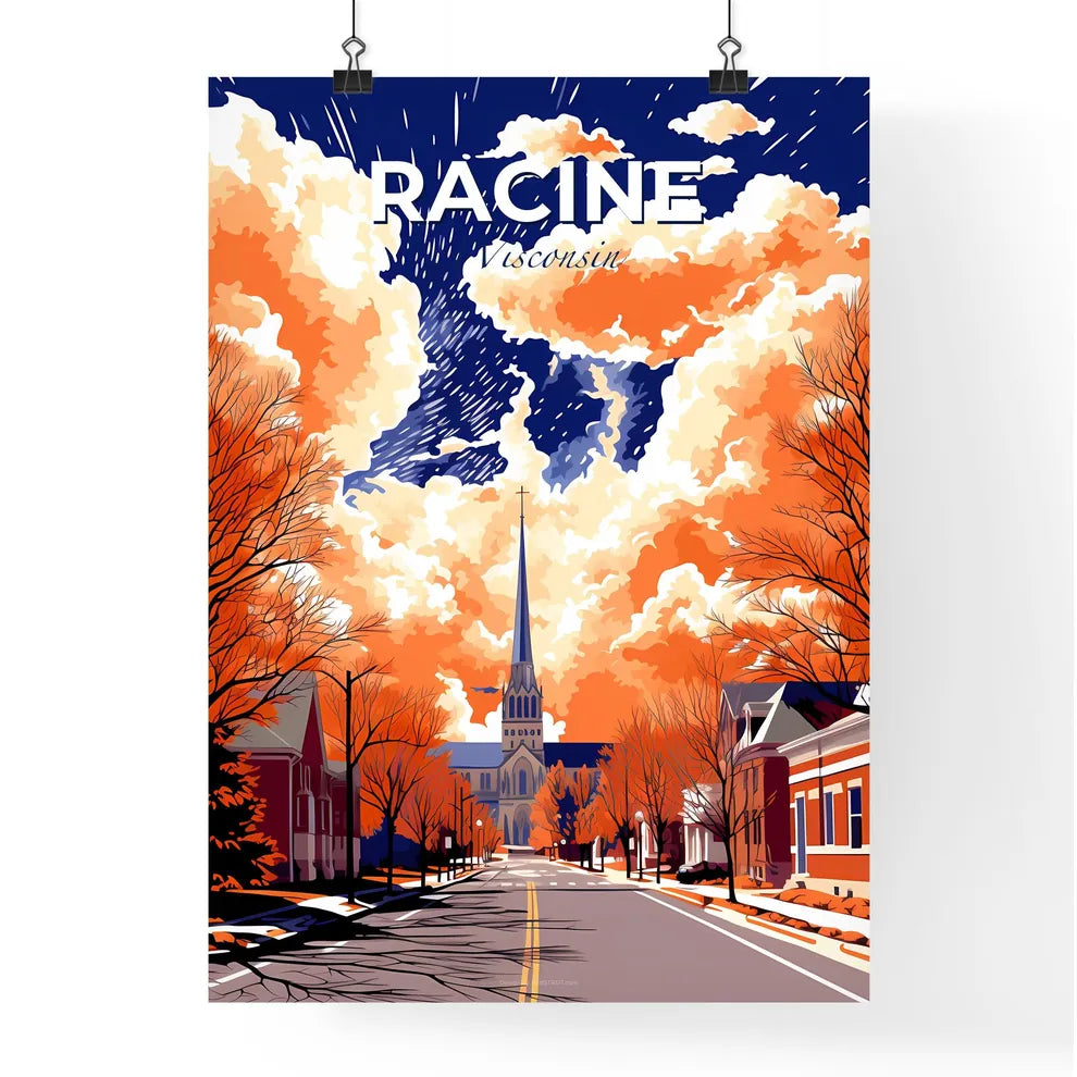 Racine, Wisconsin, A Poster of a street with trees and a church in the background Default Title