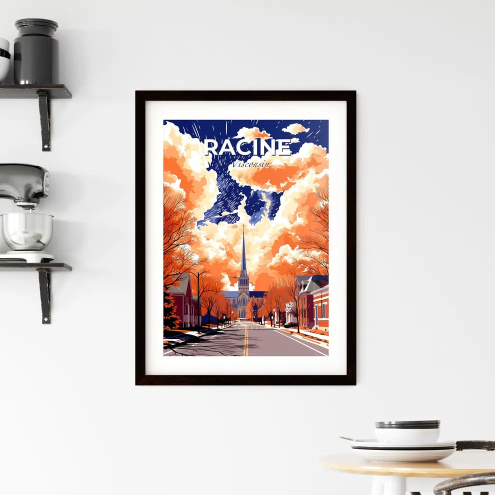 Racine, Wisconsin, A Poster of a street with trees and a church in the background Default Title