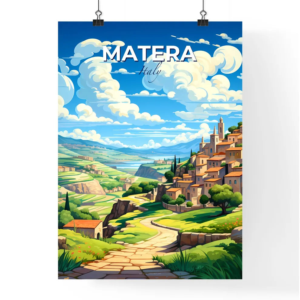 Matera, Italy, A Poster of a landscape with a road and buildings Default Title
