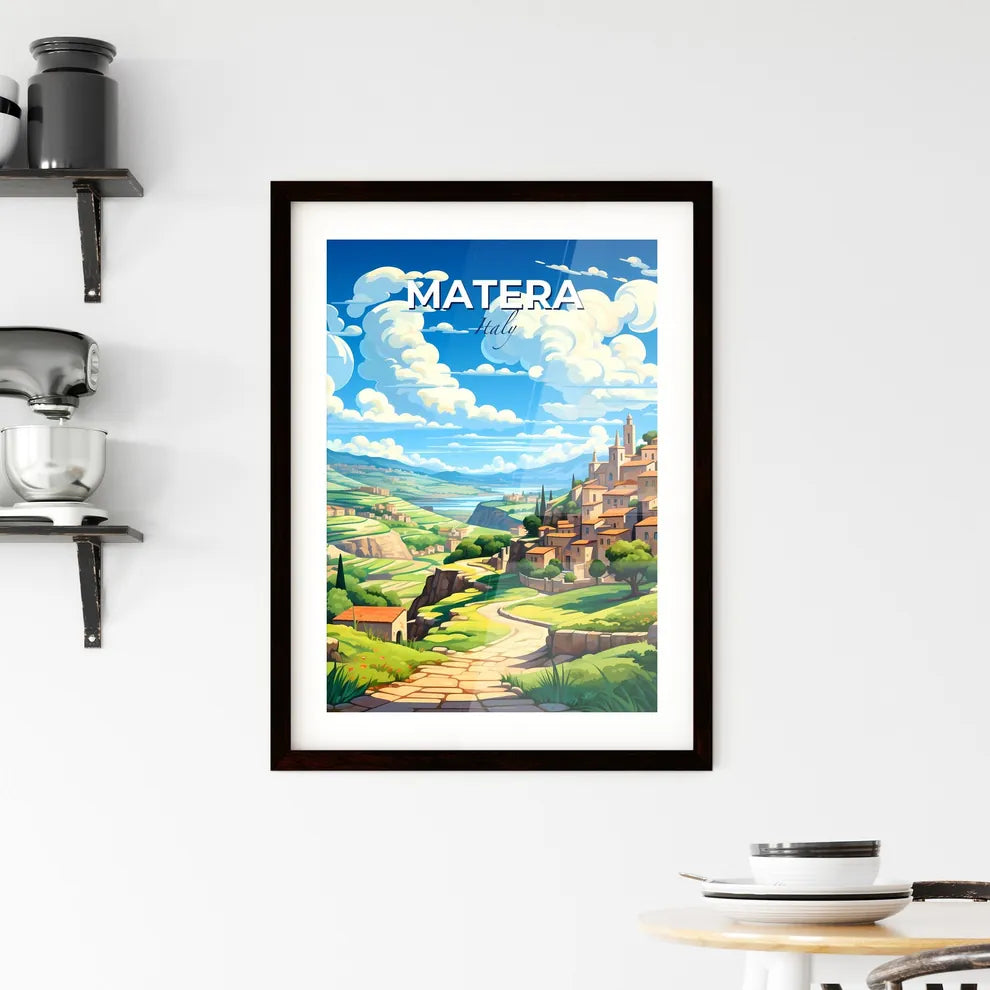 Matera, Italy, A Poster of a landscape with a road and buildings Default Title