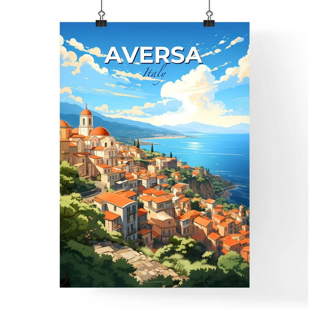 Aversa, Italy, A Poster of a city on a hill by the water Default Title