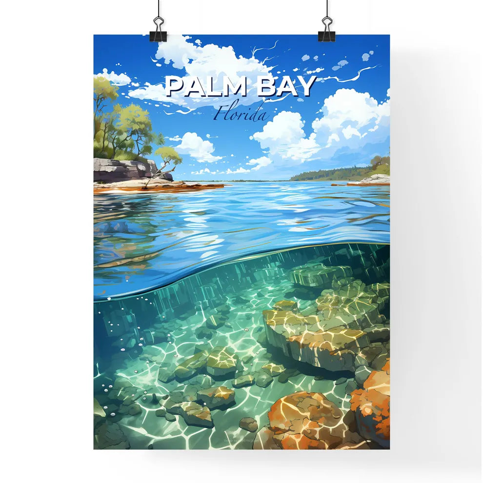 Palm Bay, Florida, A Poster of a water surface with rocks and trees Default Title