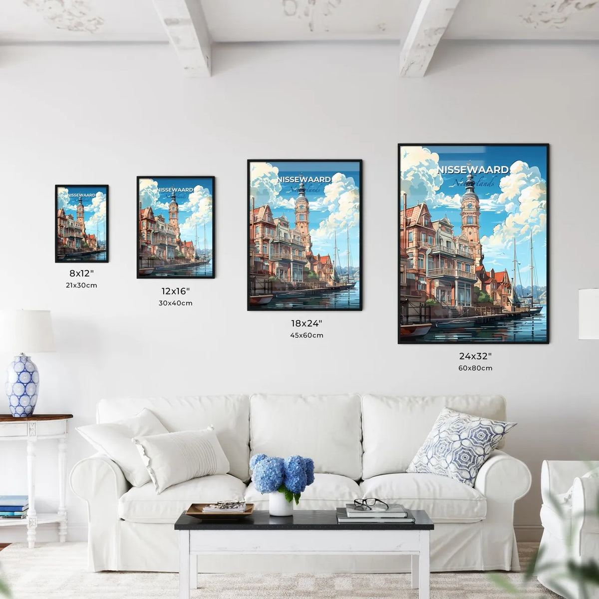 Nissewaard, Netherlands, A Poster of a water way with a building and a tower Default Title