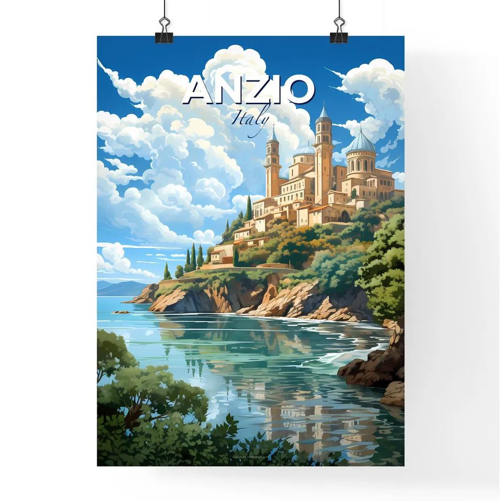 Anzio, Italy, A Poster of a castle on a hill by a body of water Default Title