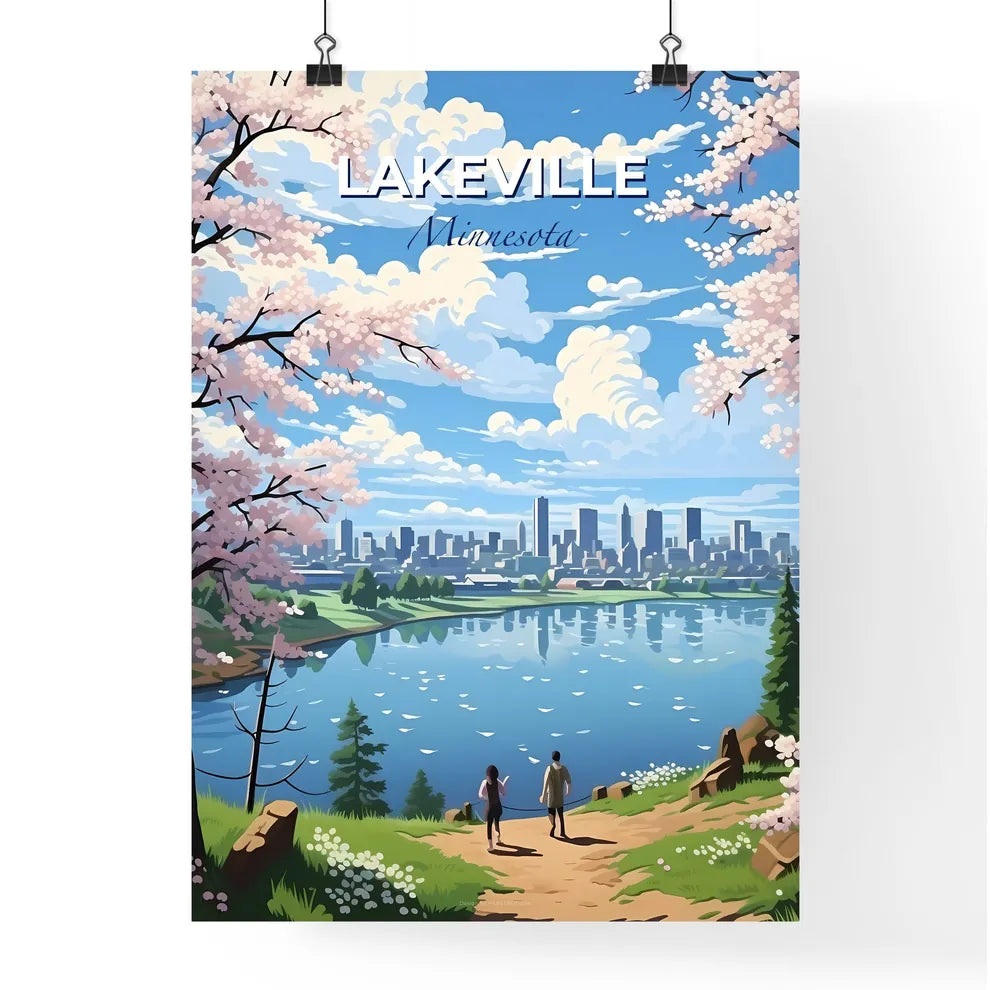 Lakeville, Minnesota, A Poster of a couple of people walking on a path by a lake with a city in the background Default Title