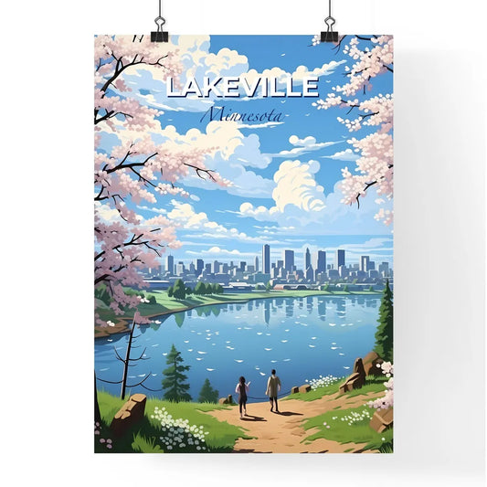 Lakeville, Minnesota, A Poster of a couple of people walking on a path by a lake with a city in the background Default Title