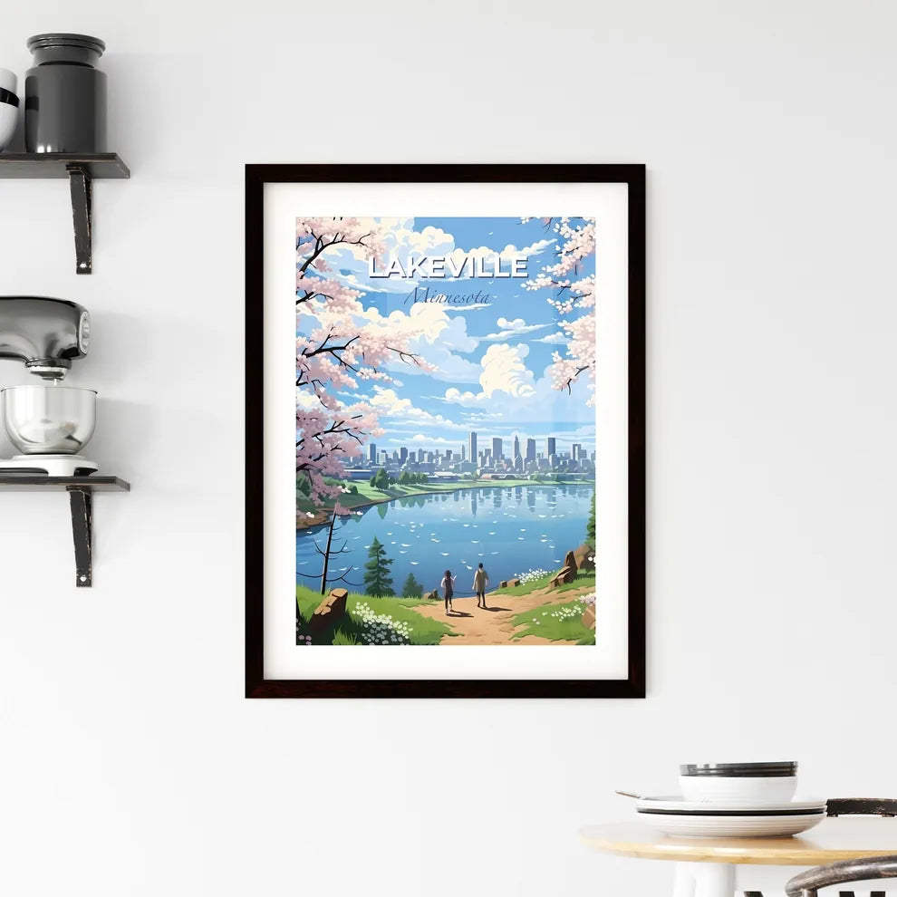 Lakeville, Minnesota, A Poster of a couple of people walking on a path by a lake with a city in the background Default Title
