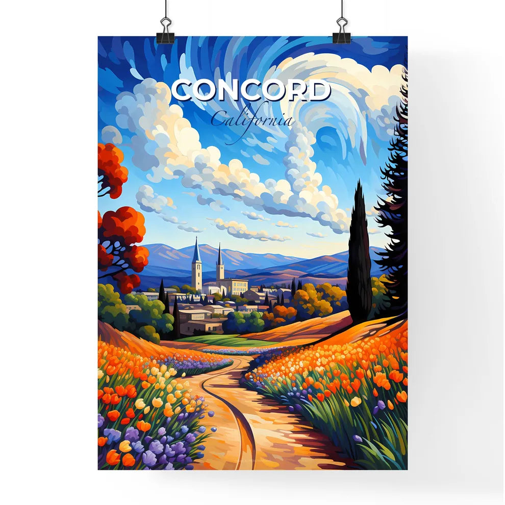 Concord, California, A Poster of a painting of a landscape with a road and flowers Default Title