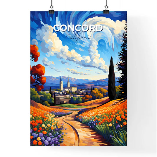 Concord, California, A Poster of a painting of a landscape with a road and flowers Default Title