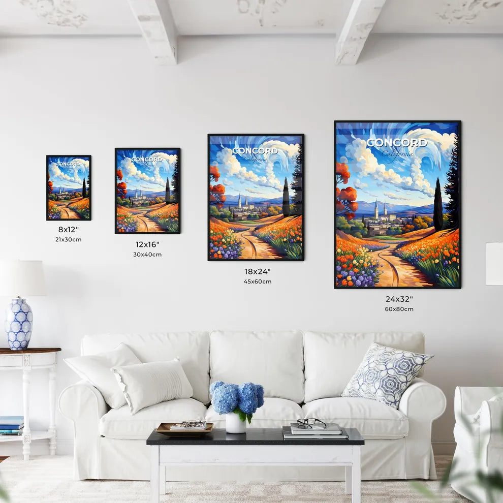 Concord, California, A Poster of a painting of a landscape with a road and flowers Default Title
