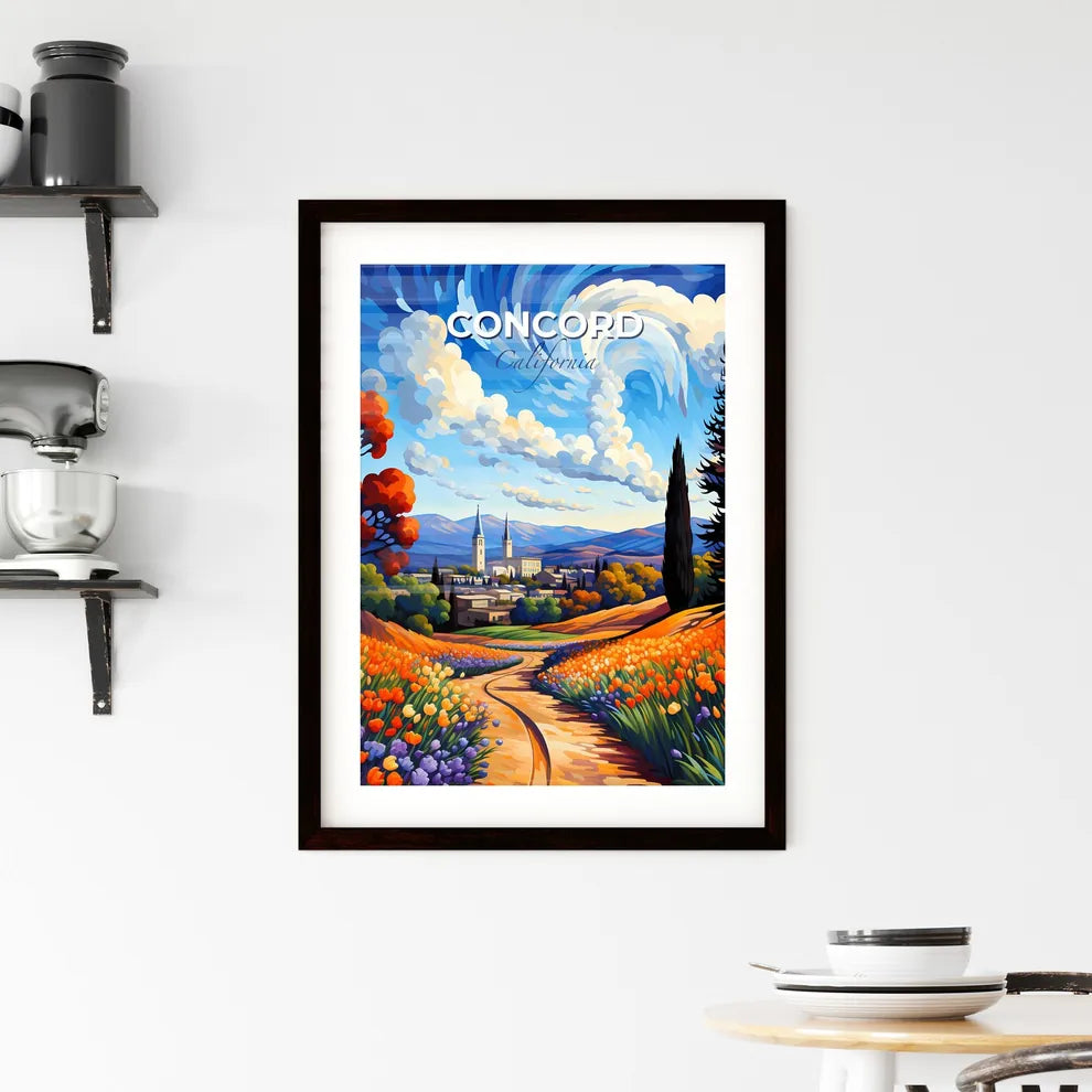 Concord, California, A Poster of a painting of a landscape with a road and flowers Default Title