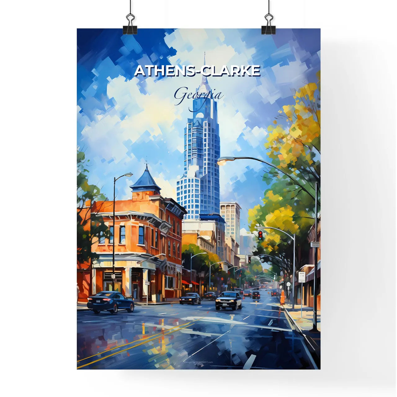 Athens-Clarke, Georgia, A Poster of a city street with cars and buildings Default Title
