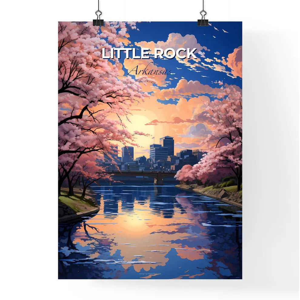 Little Rock, Arkansas, A Poster of a river with pink trees and a city in the background Default Title