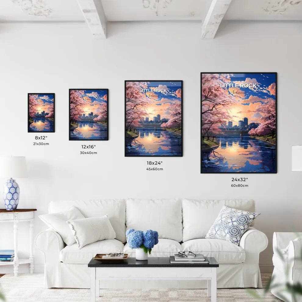 Little Rock, Arkansas, A Poster of a river with pink trees and a city in the background Default Title