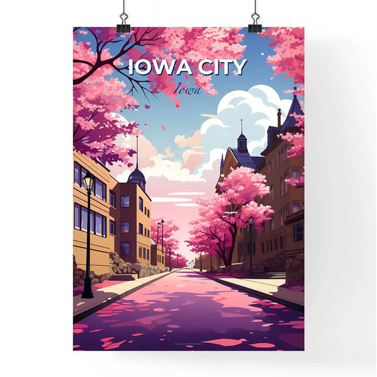Iowa City, Iowa, A Poster of a street with pink trees and buildings Default Title