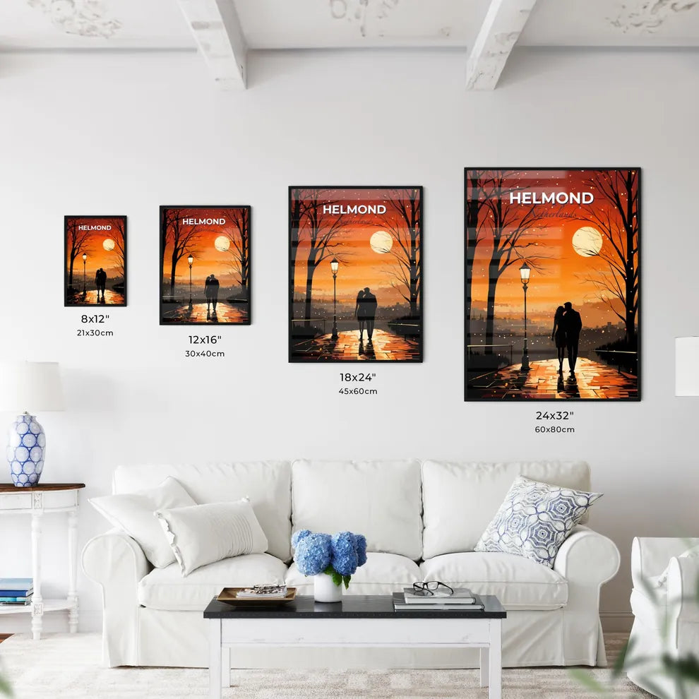 Helmond, Netherlands, A Poster of a couple kissing on a sidewalk with trees and a lamp post Default Title